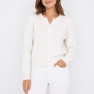 Gap Cardigan Sweater Womens Large White Knit Ribbed Button Front Round Neck